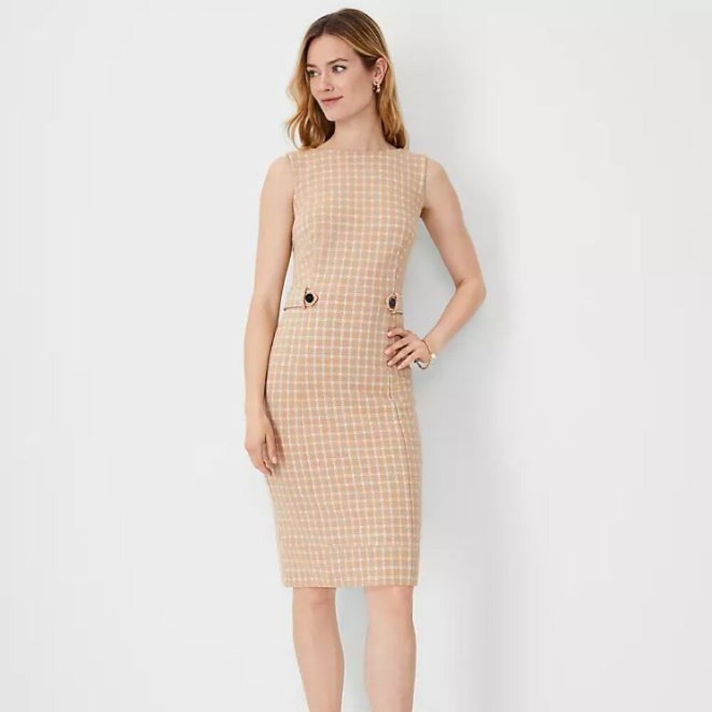 NWT Ann Taylor Plaid Button Tab Sheath Dress - size 18